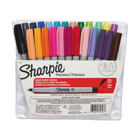 Dymo Sharpie, ULTRA FINE TIP PERMANENT MARKER, EXTRA-FINE NEEDLE TIP, ASSORTED COLORS, 24 Pieces 75847